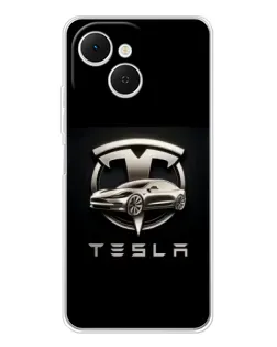 Чехол для TECNO Spark 40C с картинкой «Tesla — серебристое авто»