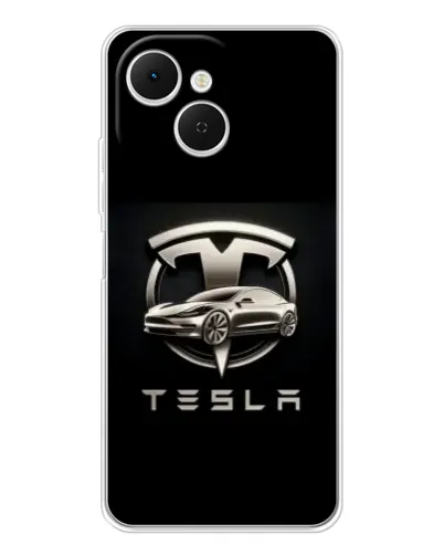Чехол для TECNO Spark 40C с картинкой «Tesla — серебристое авто»