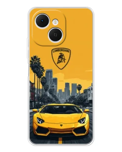 Чехол для TECNO Spark 40C с картинкой «Желтый Lamborghini город»