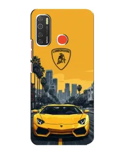 Чехол для TECNO Spark 5 с картинкой «Желтый Lamborghini город»