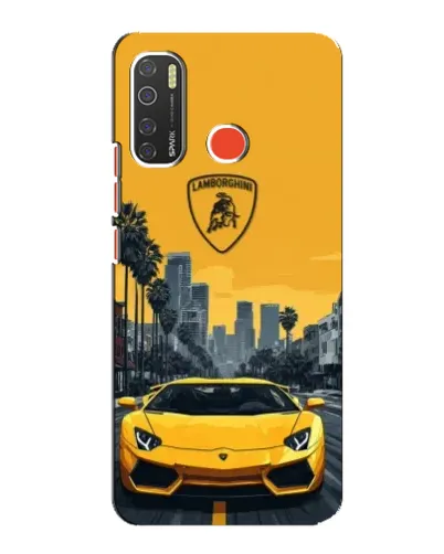 Чехол для TECNO Spark 5 с картинкой «Желтый Lamborghini город»