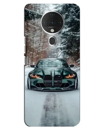 Чехол для TECNO Spark 6 с картинкой «BMW в зимнем лесу»