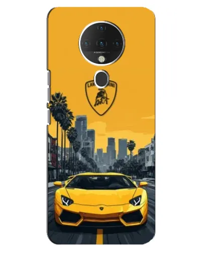 Чехол для TECNO Spark 6 с картинкой «Желтый Lamborghini город»
