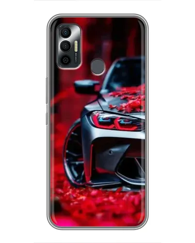 Чохол для TECNO Spark 7 (KF6n) з картинкою «Спортивна BMW та квіти»