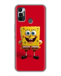 Чехол для TECNO Spark 7 (KF6n) с картинкой «Спанч Боб на красном»