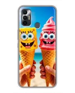 Чехол для TECNO Spark 7 (KF6n) с картинкой «Спанч Боб мороженое»