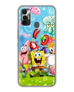 Чехол для TECNO Spark 7 (KF6n) с картинкой «Губка Боб и друзья»