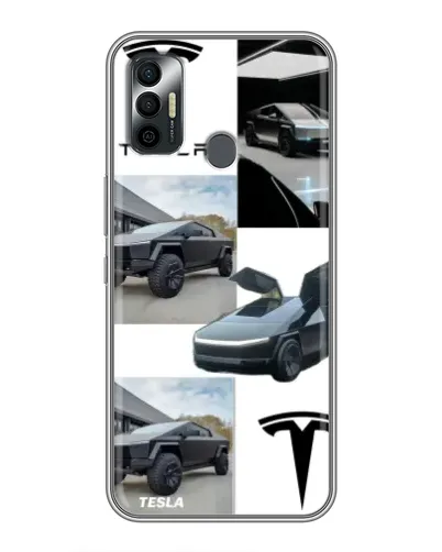 Чохол для TECNO Spark 7 (KF6n) з картинкою «Колаж Cybertruck Tesla»