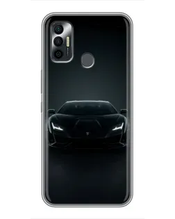 Чехол для TECNO Spark 7 (KF6n) с картинкой «Черный Lamborghini Aventador»