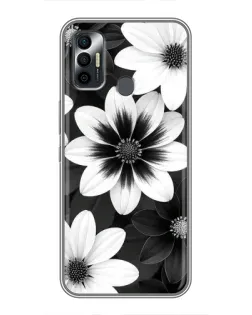 Чехол для TECNO Spark 7 (KF6n) с картинкой «Монохромные астры»