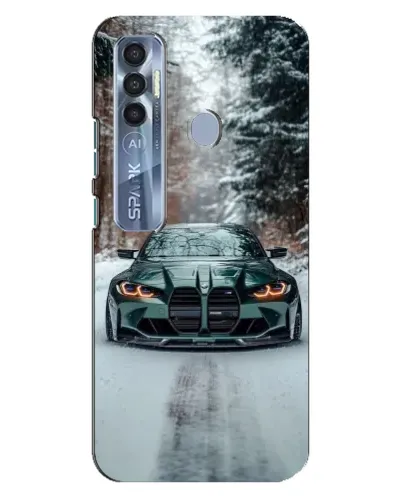 Чехол для TECNO Spark 7 Pro с картинкой «BMW в зимнем лесу»