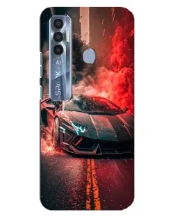 Чехол для TECNO Spark 7 Pro с картинкой «Lamborghini красный дым»