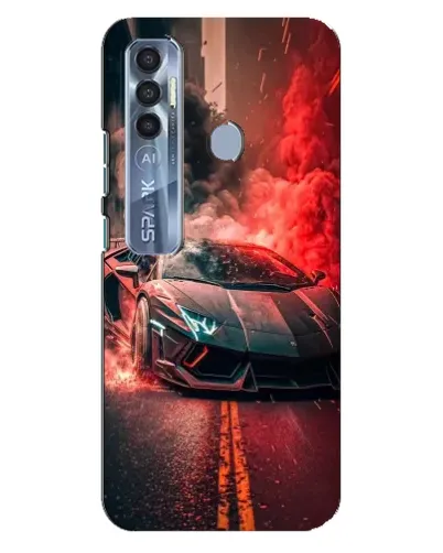 Чехол для TECNO Spark 7 Pro с картинкой «Lamborghini красный дым»