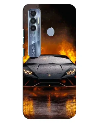 Чехол для TECNO Spark 7 Pro с картинкой «Lamborghini в огне»