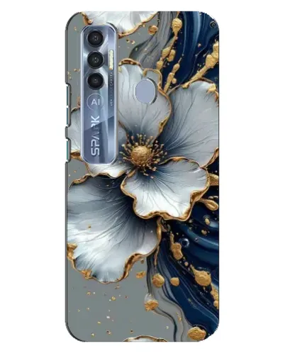 Чехол для TECNO Spark 7 Pro с картинкой «Белый цветок и золотой флюид» Чехол для TECNO Spark 7 Pro с картинкой «Белый цветок и золотой флюид»