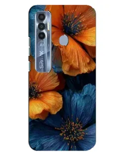 Чехол для TECNO Spark 7 Pro с картинкой «Яркая сине-оранжевая флора»