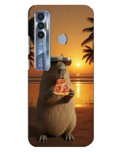 Чехол для TECNO Spark 7 Pro с картинкой «Капибара с пиццей»