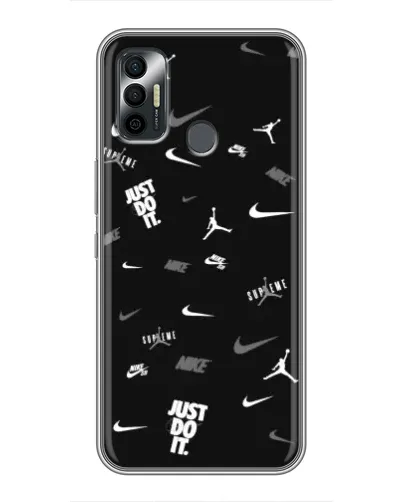 Чехол для TECNO Spark 7P с картинкой «Nike Black Pattern»