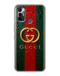 Чехол для TECNO Spark 7P с картинкой «Gucci — фирменная полоса и золото»