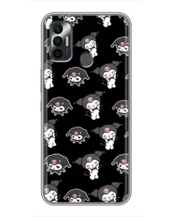 Чехол для TECNO Spark 7P с картинкой «Черный паттерн Kuromi»