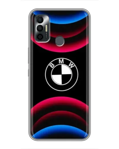 Чехол для TECNO Spark 7P с картинкой «Логотип BMW и неоновые дуги»