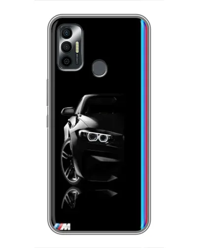 Чехол для TECNO Spark 7P с картинкой «Силуэт BMW в темноте»