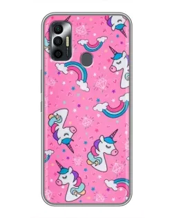 Чехол для TECNO Spark 7P с картинкой «Unicorn паттерн розовый»