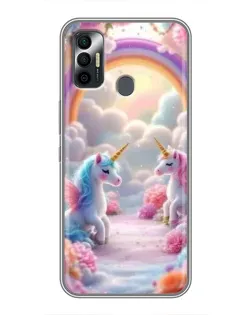 Чехол для TECNO Spark 7P с картинкой «Радуга и единороги»