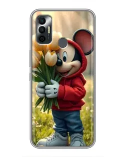 Чехол для TECNO Spark 7P с картинкой «Микки с тюльпанами»