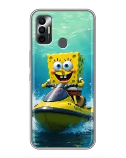 Чехол для TECNO Spark 7P с картинкой «Спанч Боб на гидроцикле»