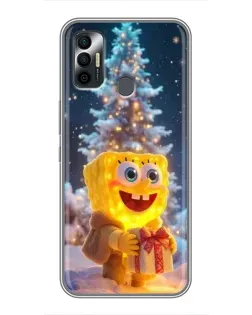 Чехол для TECNO Spark 7P с картинкой «Рождественский Спанч Боб»