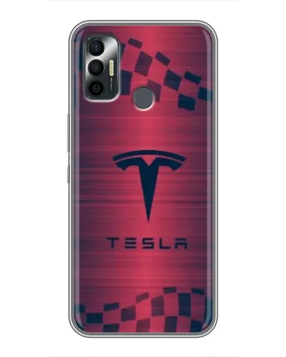 Чехол для TECNO Spark 7P с картинкой «Тесла красный карбон»