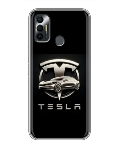 Чехол для TECNO Spark 7P с картинкой «Tesla — серебристое авто»