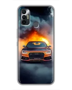 Чехол для TECNO Spark 7P с картинкой «Audi в огненном дыму»