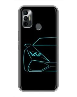 Чехол для TECNO Spark 7P с картинкой «Голубой силуэт Lamborghini»