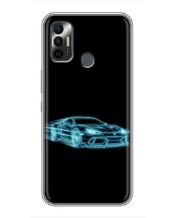 Чехол для TECNO Spark 7P с картинкой «Неоновый контур Lamborghini»