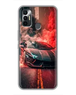 Чехол для TECNO Spark 7P с картинкой «Lamborghini красный дым»