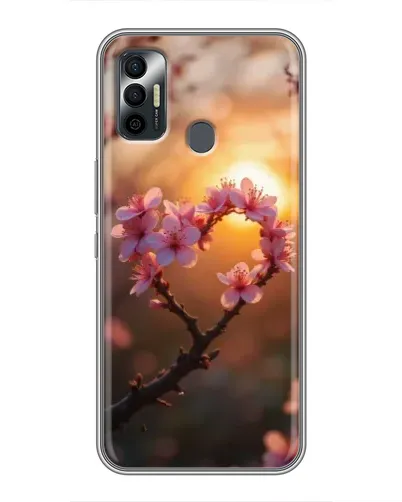 Чехол для TECNO Spark 7P с картинкой «Розовый цвет сердце на фоне заката»