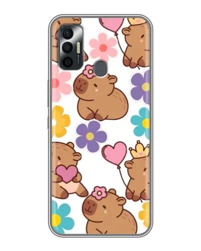 Чехол для TECNO Spark 7P с картинкой «Цветочный паттерн капибар»
