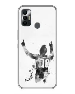 Чехол для TECNO Spark 7P с картинкой «Черно-белый силуэт Месси»
