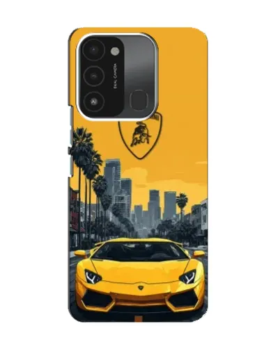 Чехол для TECNO Spark 8C с картинкой «Желтый Lamborghini город»