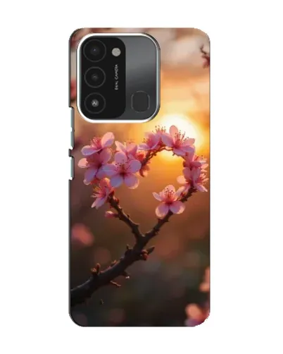 Чехол для TECNO Spark 8C с картинкой «Розовый цвет сердце на фоне заката»
