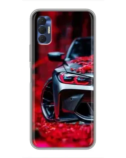 Чехол для TECNO Spark 8P с картинкой «Спортивная BMW и цветы»