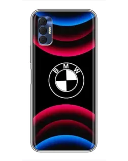 Чехол для TECNO Spark 8P с картинкой «Логотип BMW и неоновые дуги»