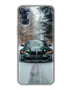 Чехол для TECNO Spark 8P с картинкой «BMW в зимнем лесу»