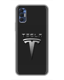 Чехол для TECNO Spark 8P с картинкой «Стальной логотип Tesla»
