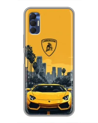 Чехол для TECNO Spark 8P с картинкой «Желтый Lamborghini город»