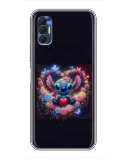 Чехол для TECNO Spark 8P с картинкой «Stitch в цветах»