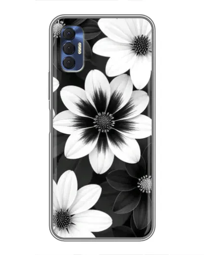 Чехол для TECNO Spark 8P с картинкой «Монохромные астры»