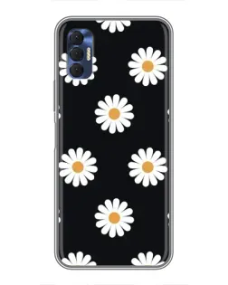 Чехол для TECNO Spark 8P с картинкой «Ромашки на черном»